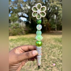 Custom Made Green and Gold Beaded Flower Accessory
